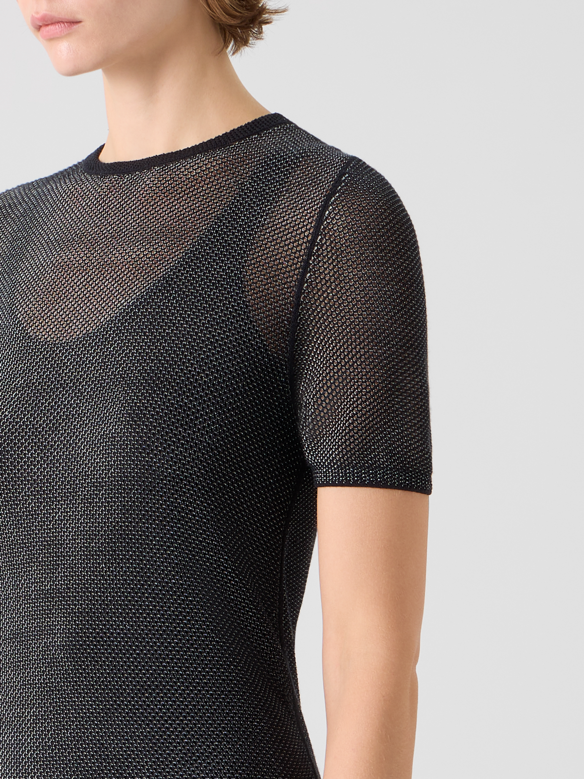 Designer Fitted Two Tone Grid Sweater in Silk - black #editorial