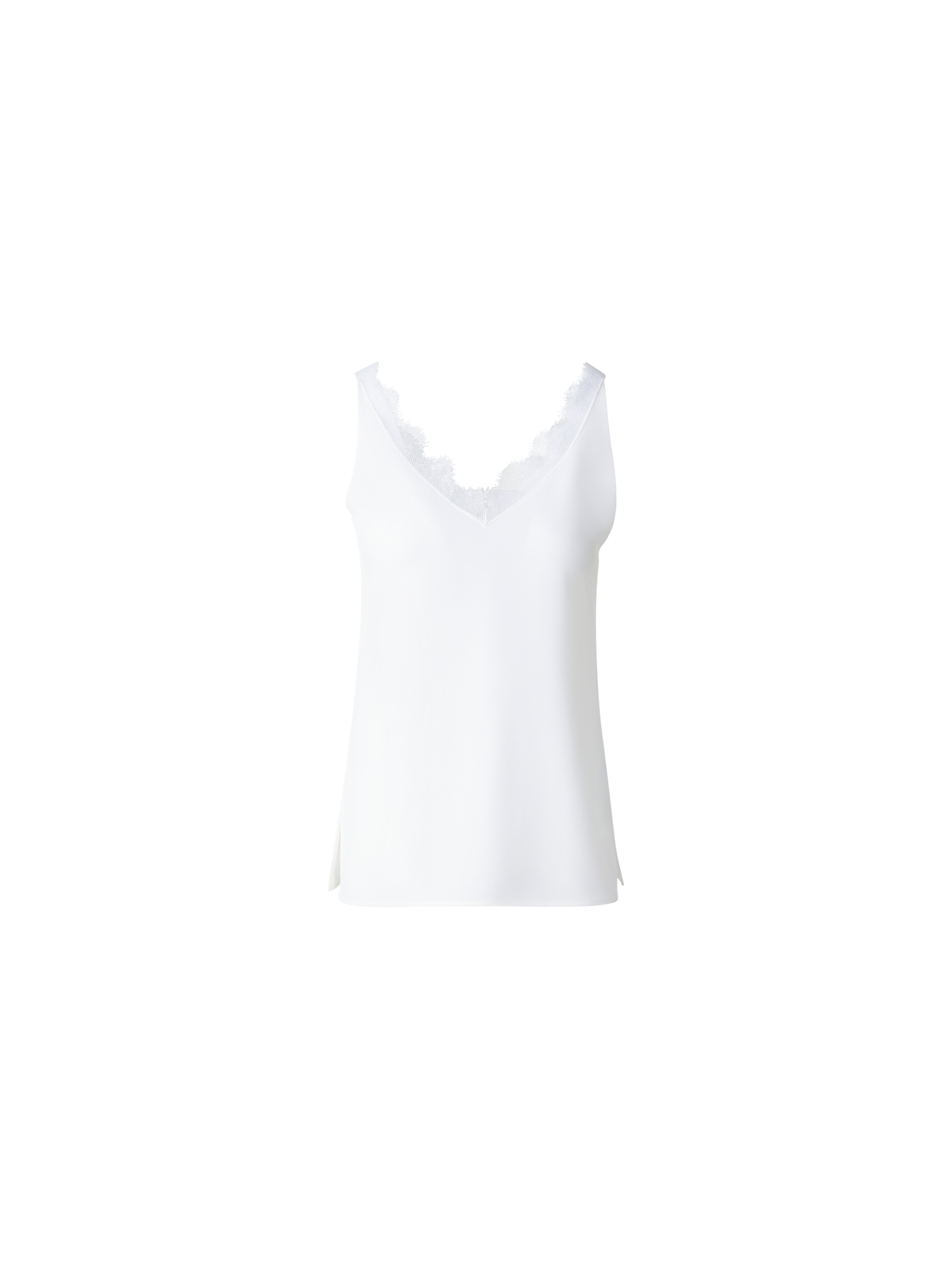 Designer Silk Crêpe V-Neck Top with Lace - ecru - white