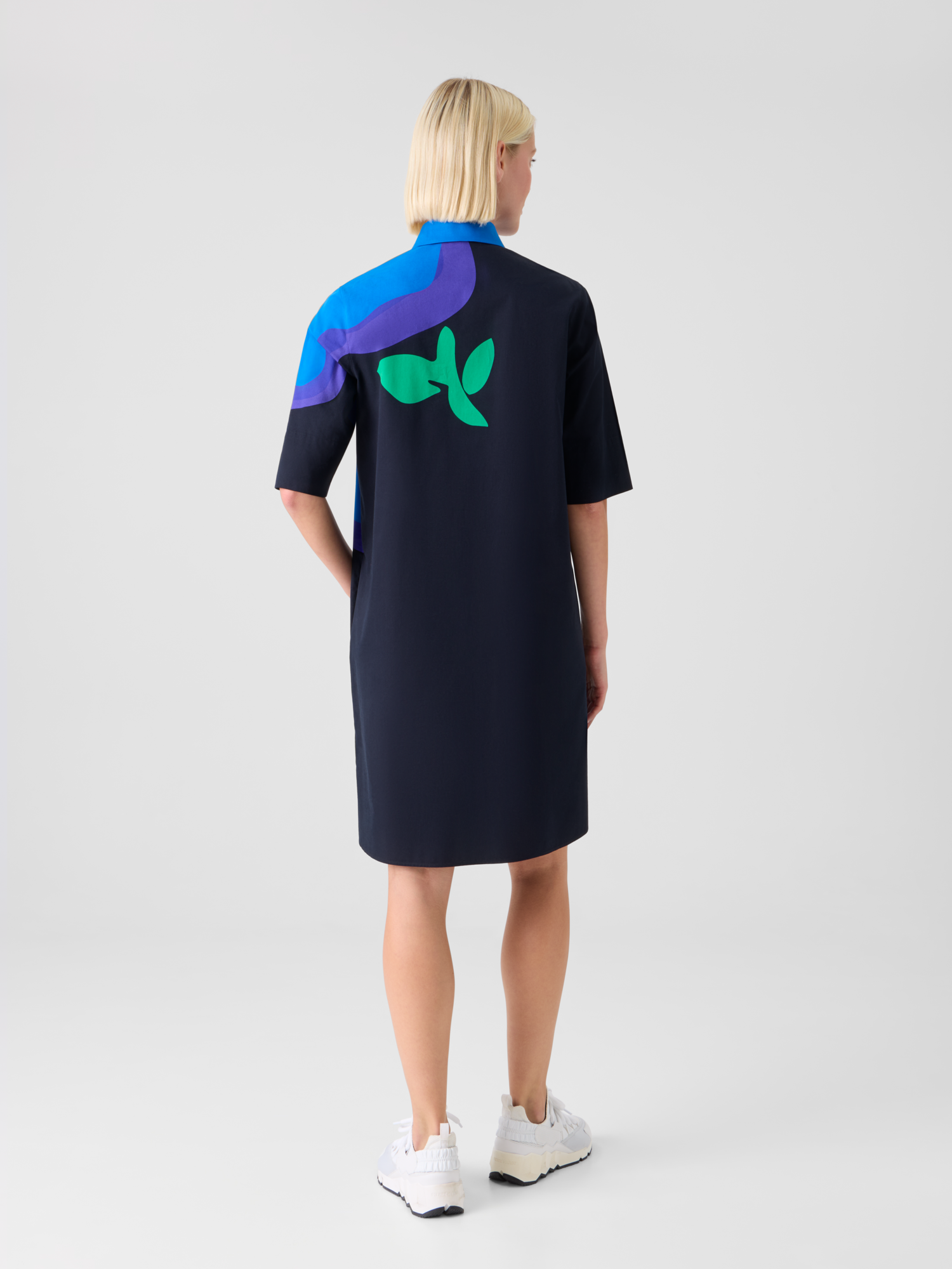 Designer XL Pop Dot Flower Cotton Dress - navy 