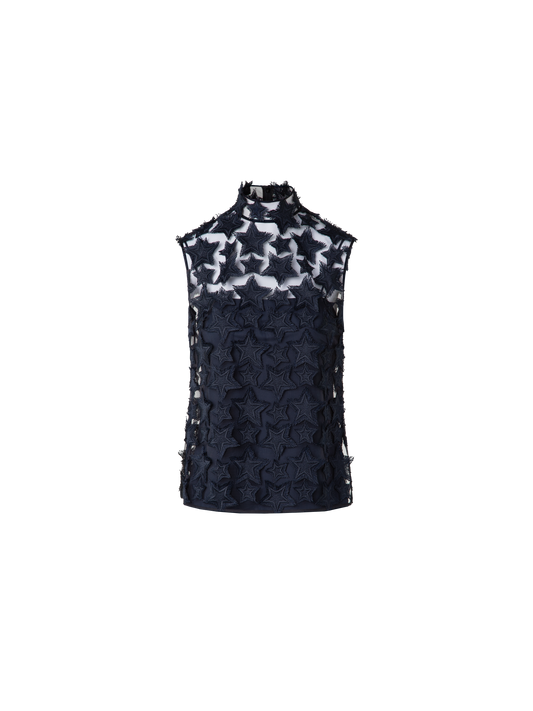 Designer Top with 3D Star Embroidery - navy - blue