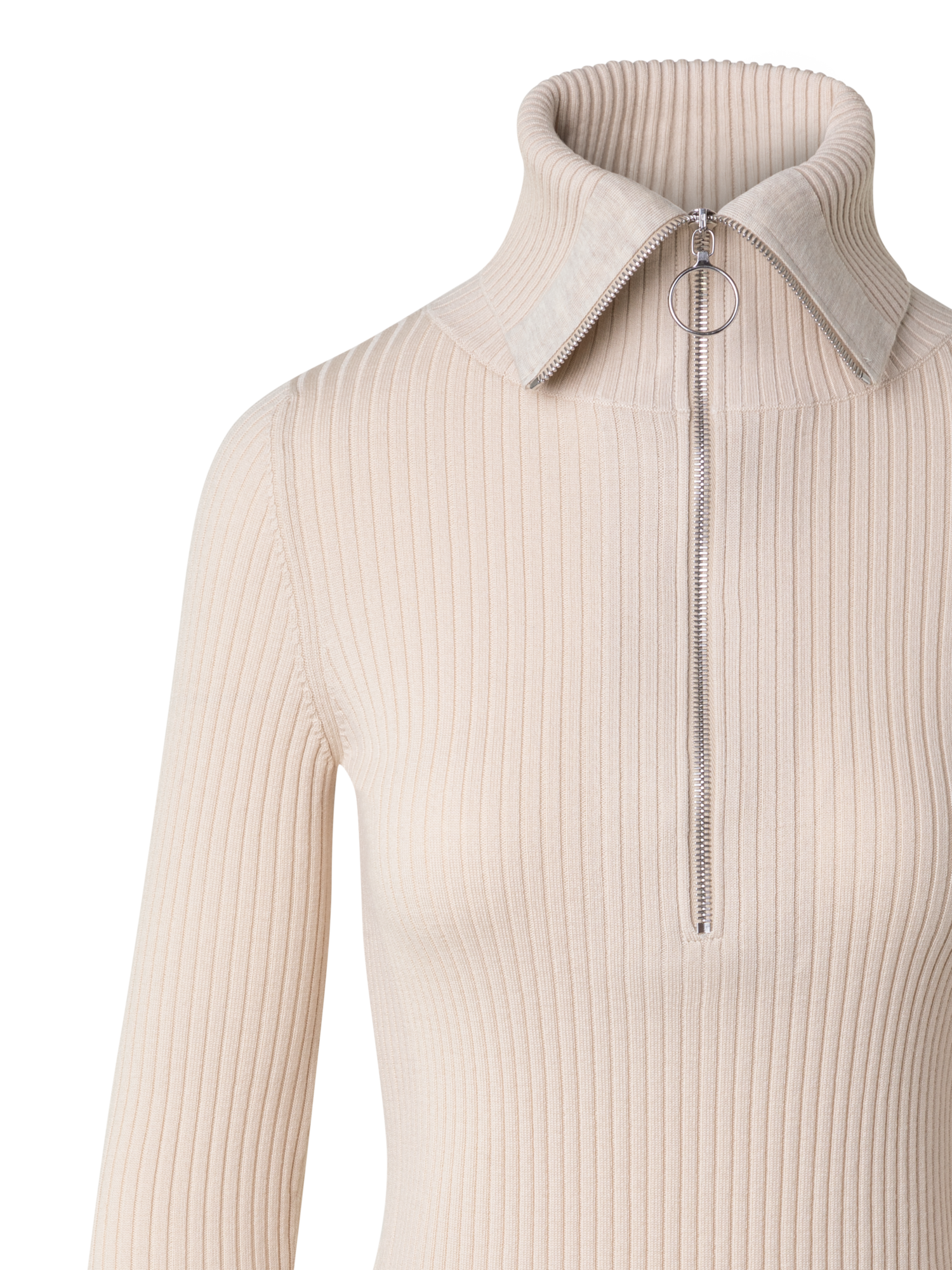 Designer Virgin Wool Knit Sweater with Big Collar - ecru - beige - white