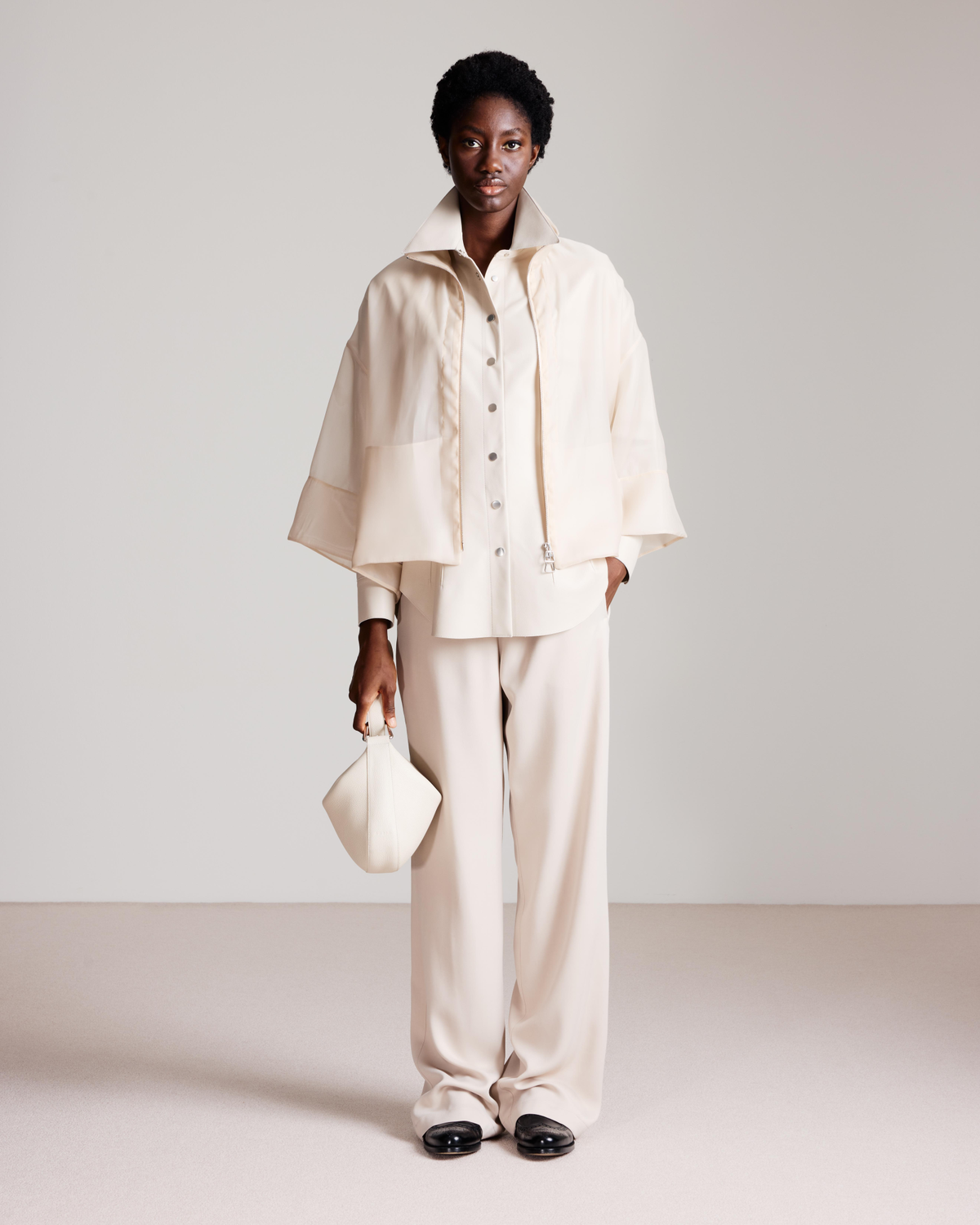 Designer Panama Silk Organza Volume Jacket - neutral - ecru - white #editorial