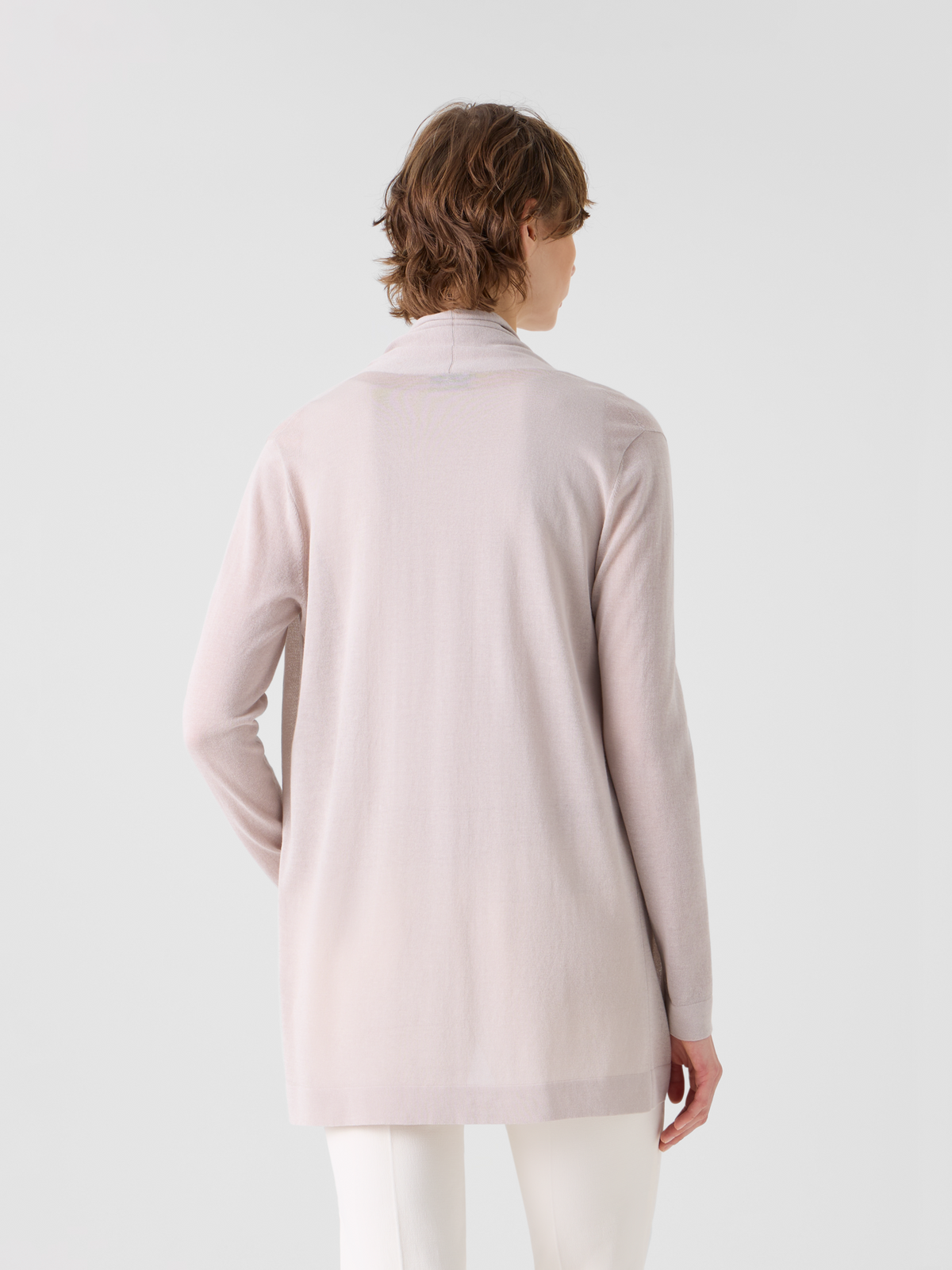 Designer Long Silk Cotton Cardigan with Shawl Collar - neutral - beige #editorial