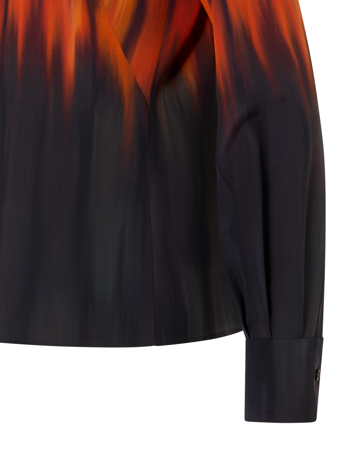Designer Silk Blouse in Fuego Negro Print - black - red - multicolor - orange