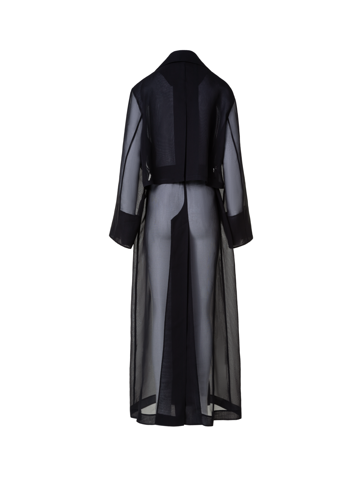 Designer Long Trench Coat in Silk - black
