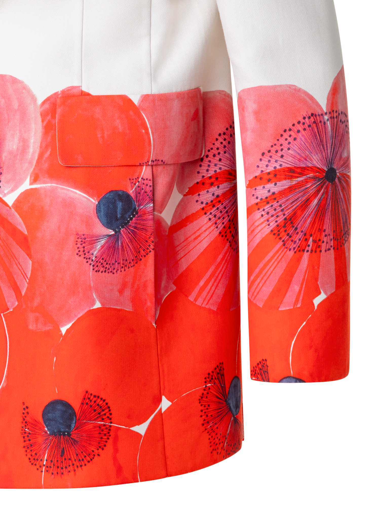 Designer Long Double-Face Jacket with Poppy Print - multicolor - red