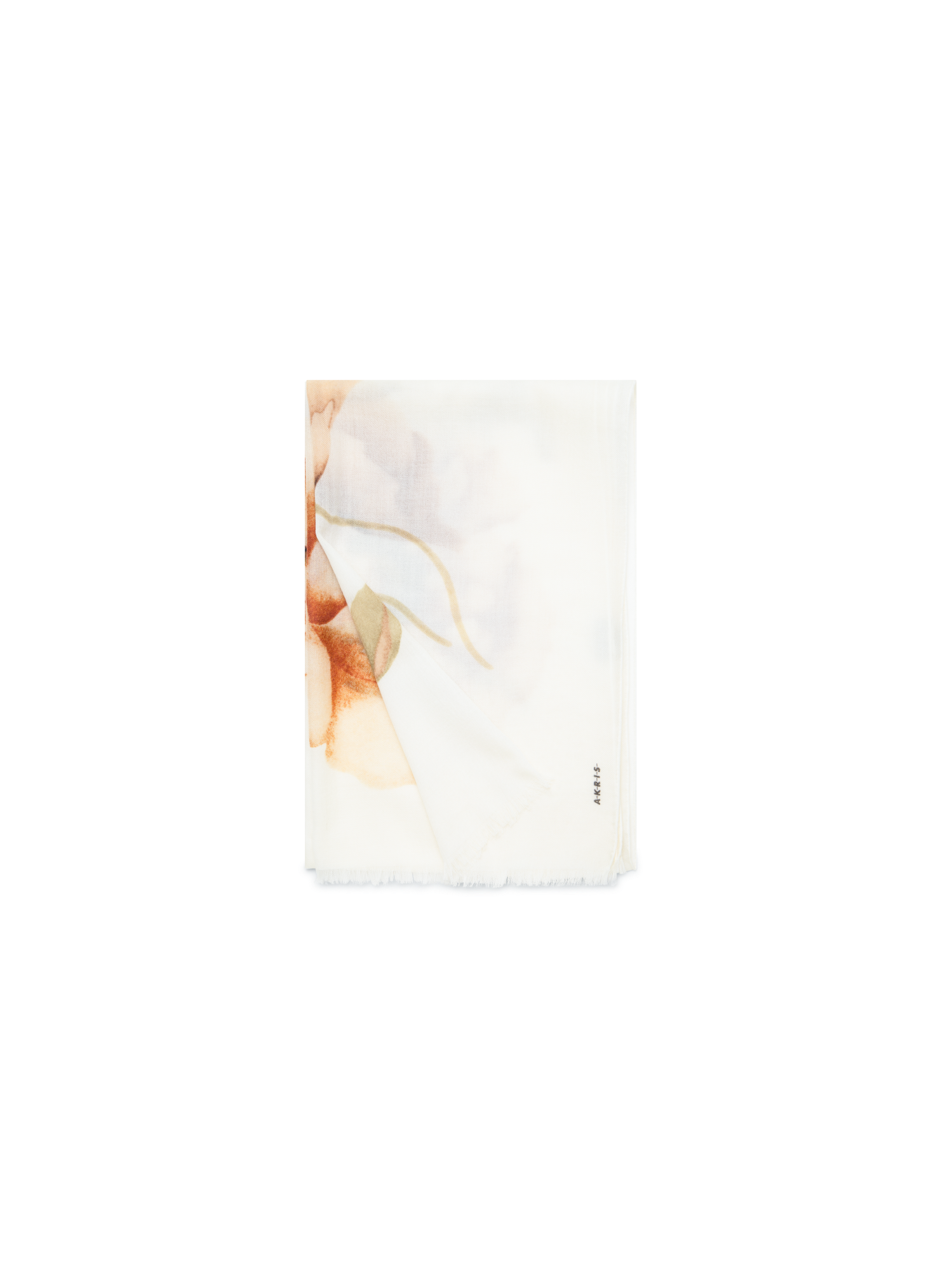 Designer Cashmere Silk Scarf with Placed Anemone Print - neutral - pastel - multicolor - ecru - white