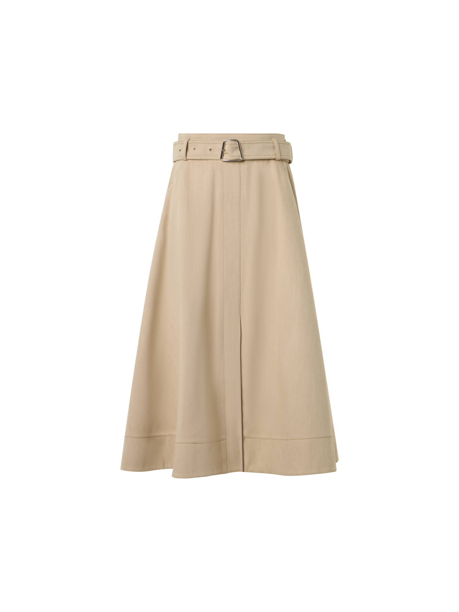 Designer Flared A-Line Midi Skirt in Cotton Denim - beige