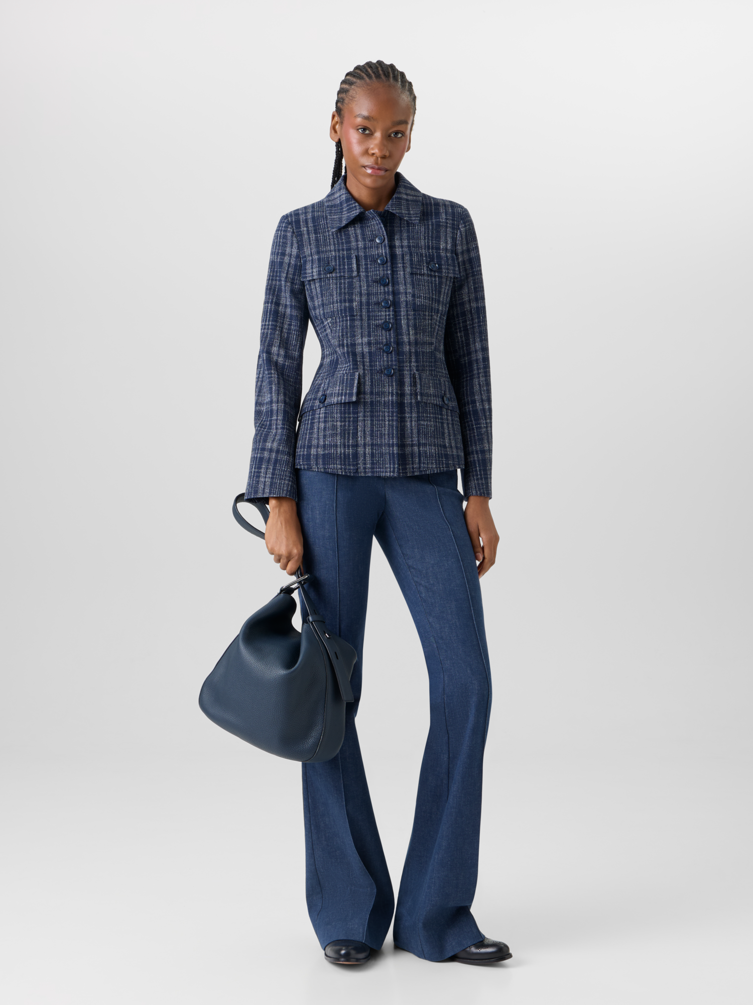Designer Delia Jacket in Wool-Viscose Tweed - blue 