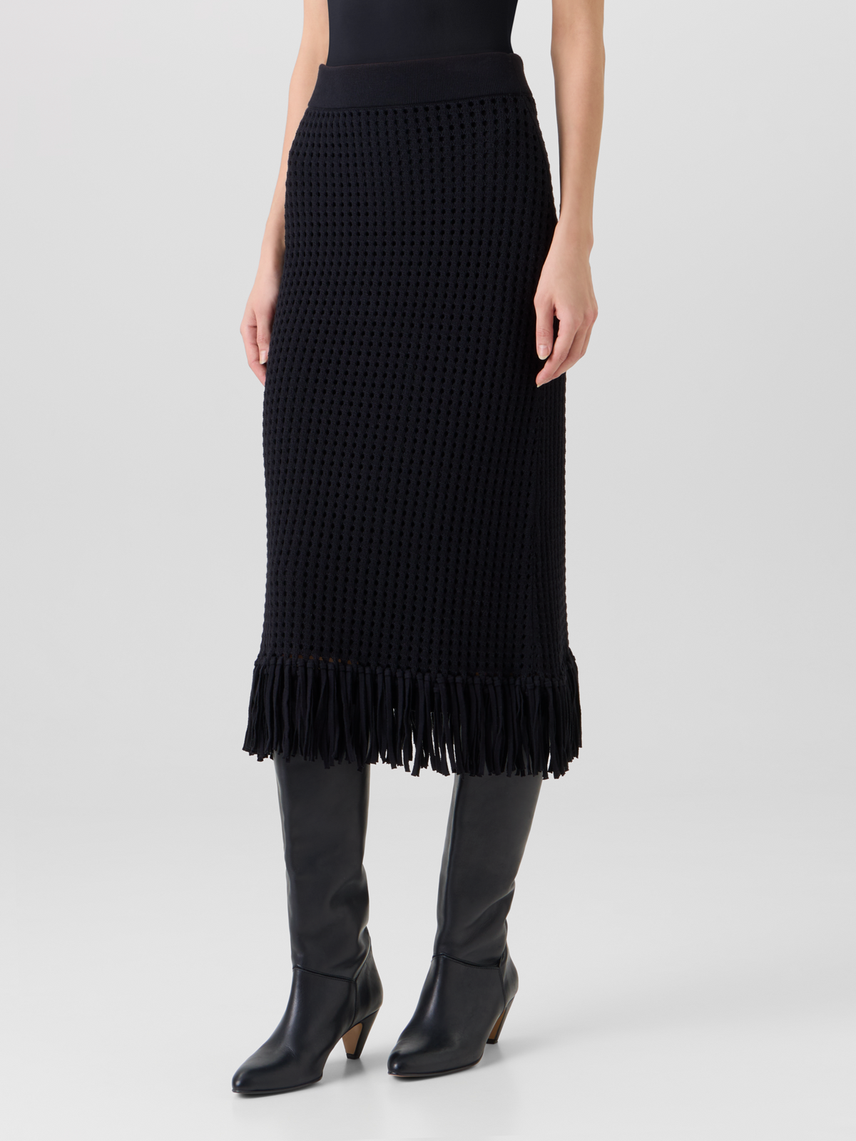 Designer Chunky Cotton Mesh Knit Tube Skirt - black #editorial