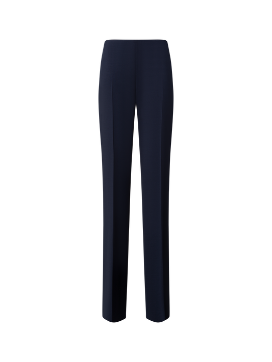 Designer Straight Wool Double-Face Pants - navy - blue