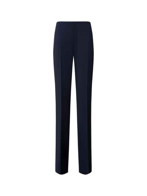 Designer Straight Wool Double-Face Pants - navy - blue
