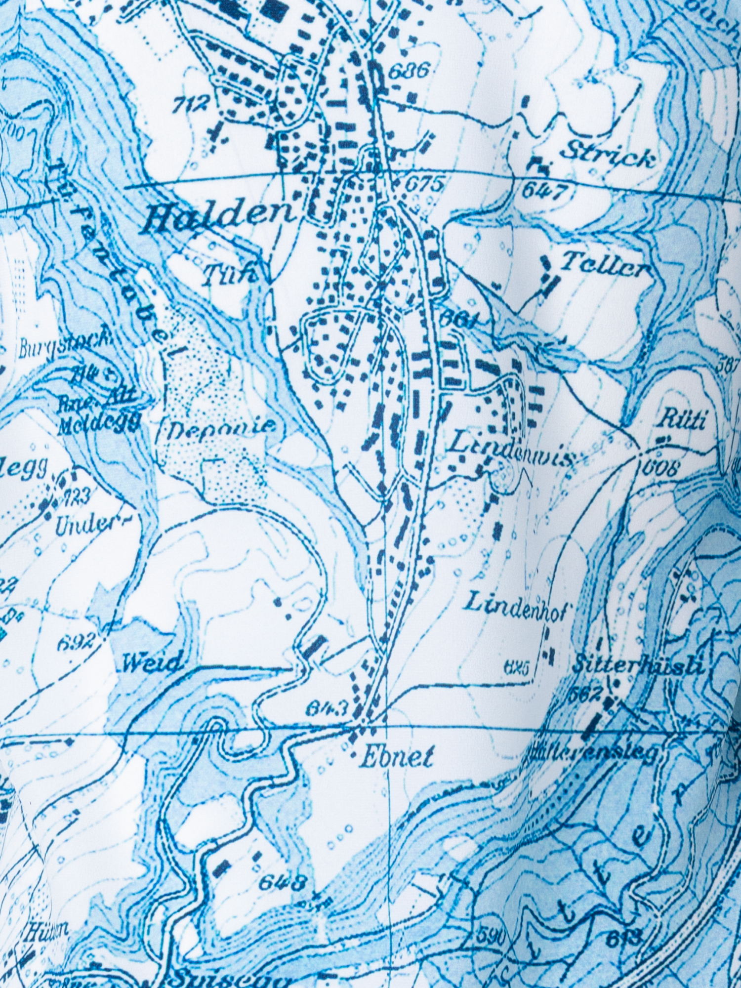 Designer St. Gallen Map Print Silk Blouse - blue - multicolor