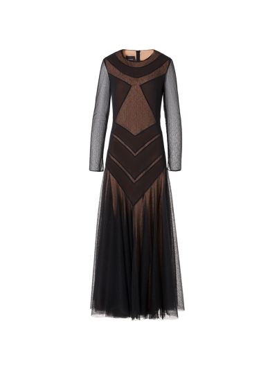 Designer Gown in Tulle Embroidery - black