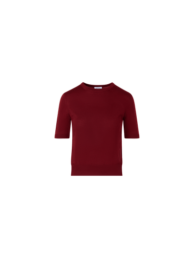 Designer Short-Sleeve Merino Wool Knit Sweater - red