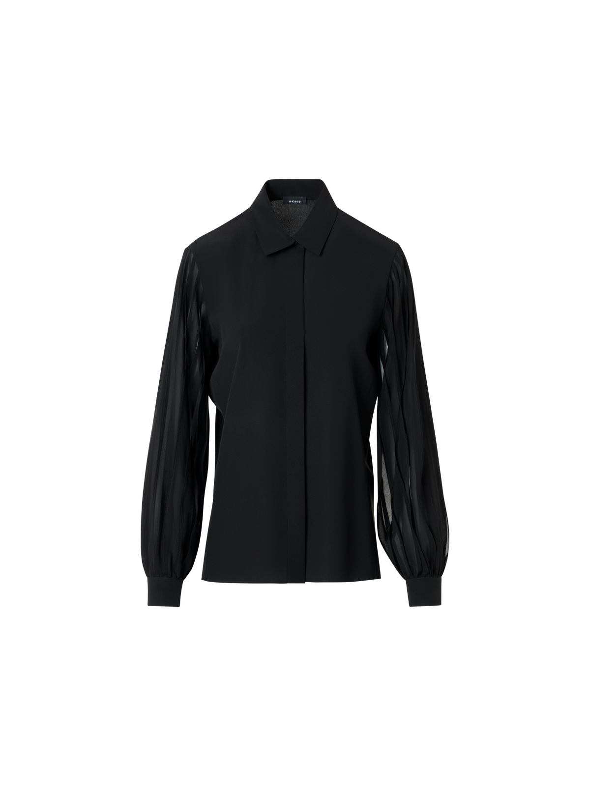 Designer Silk Blouse with Ribbon Sleeves - black - neutral