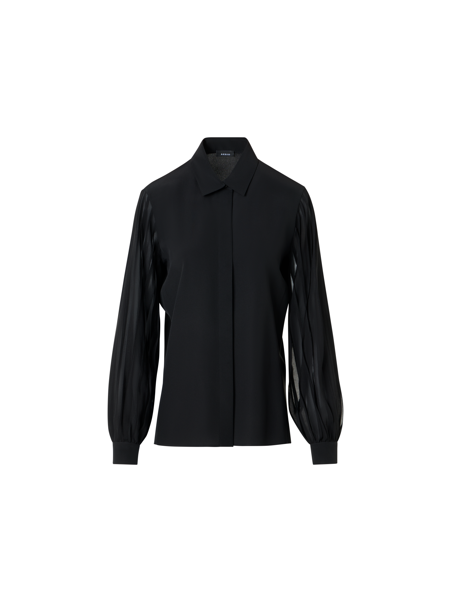 Designer Silk Blouse with Ribbon Sleeves - black - neutral