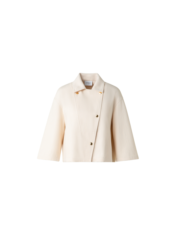 Designer Short Sleeved Denim Biker Jacket - neutral - ecru - white