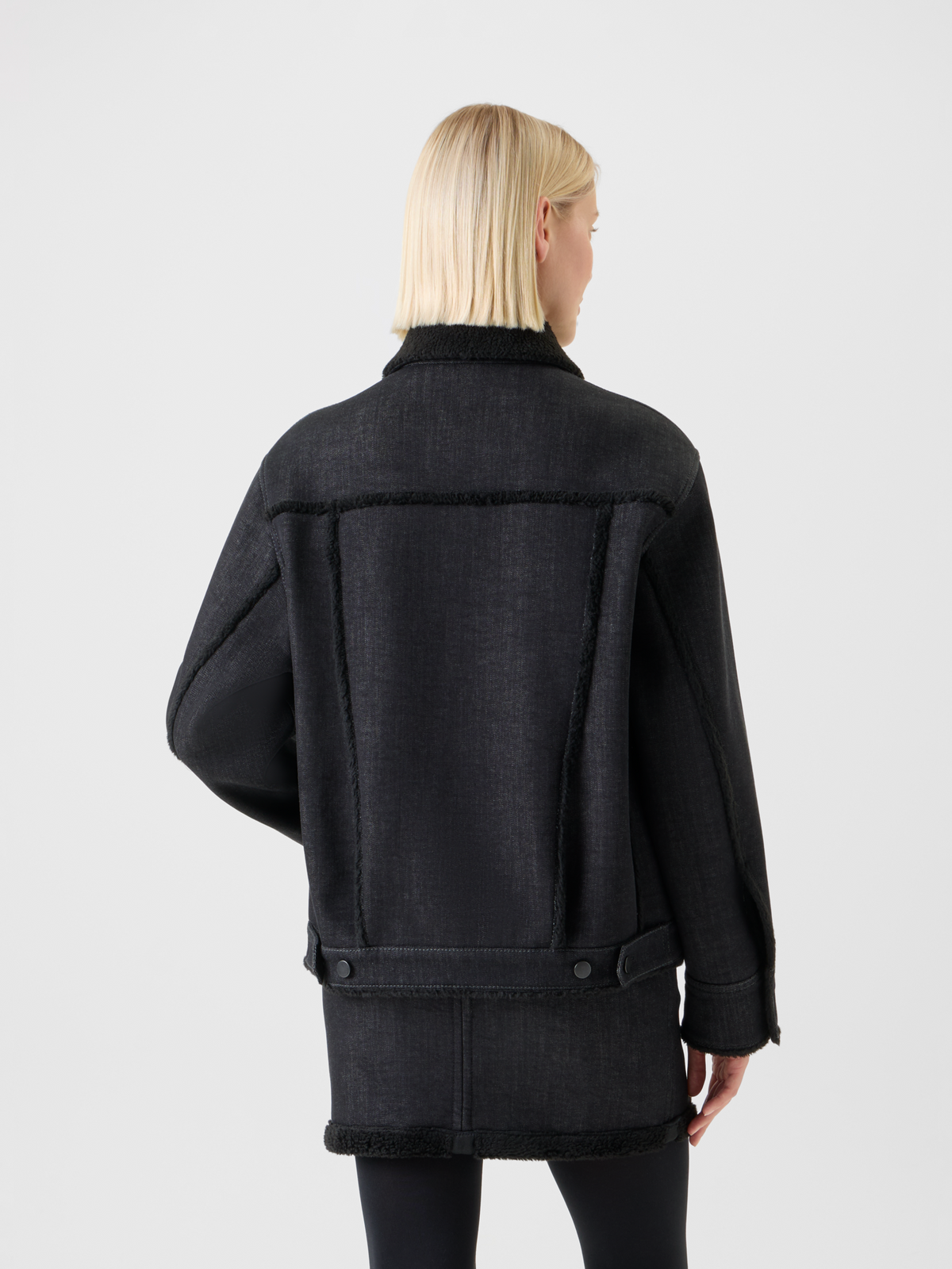 Designer Oversized Denim Jacket &  Faux Shearling Collar - black - neutral #editorial