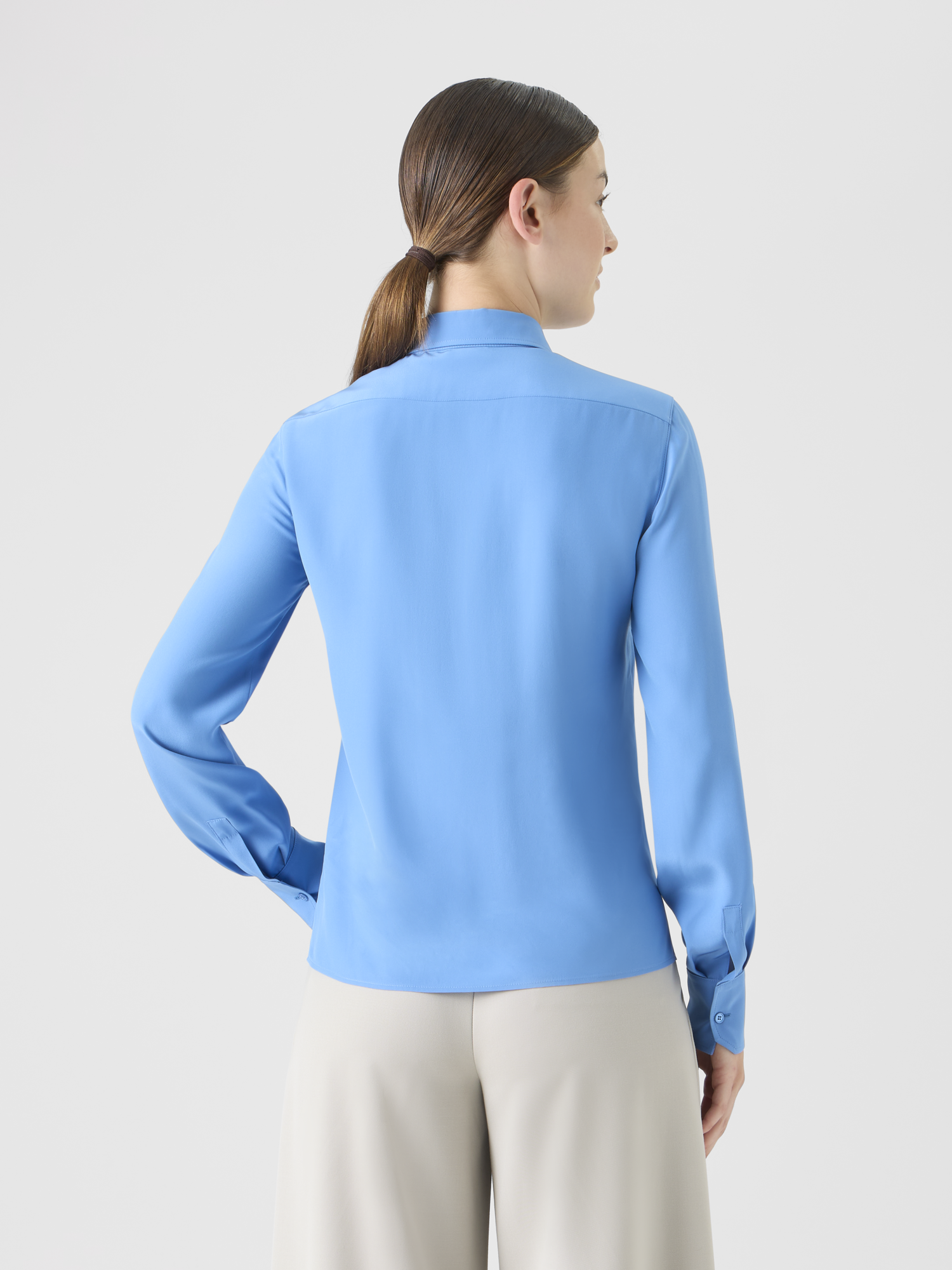 Designer Silk Crêpe Tunic Blouse - blue 