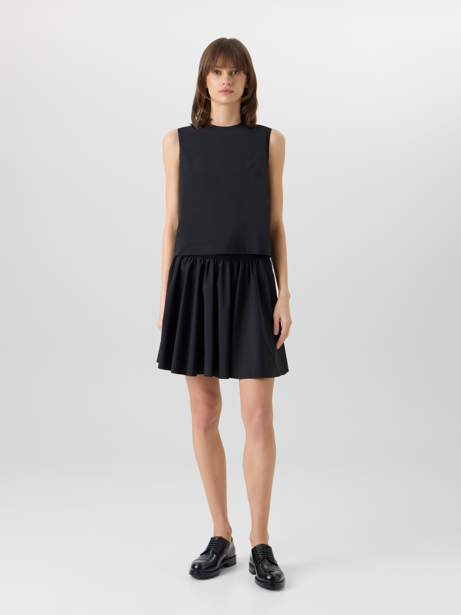 Designer Flared Mixed-Media Mini Skirt - black 