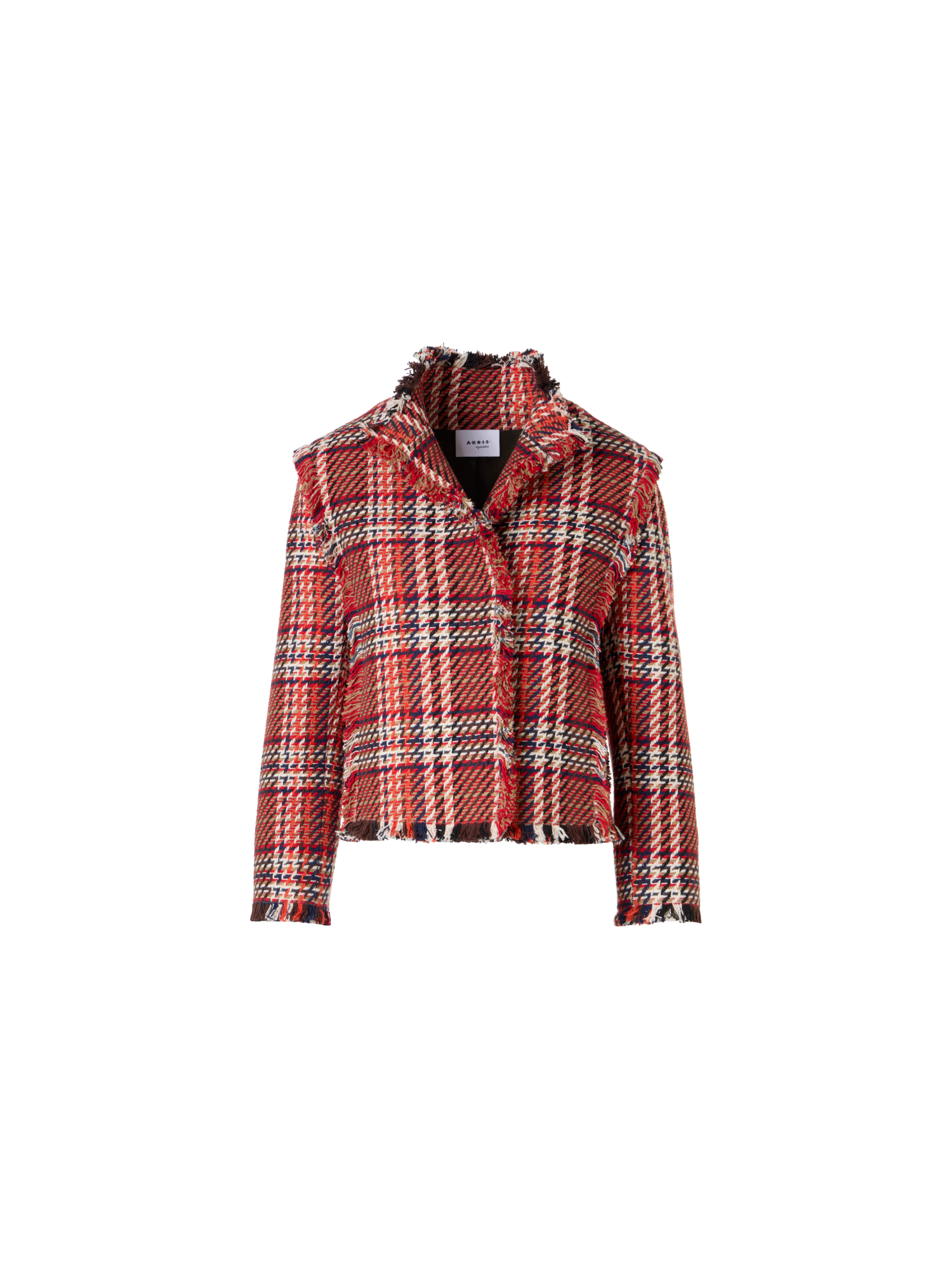 Designer Long-Sleeve Cotton-Tweed Jacket - multicolor