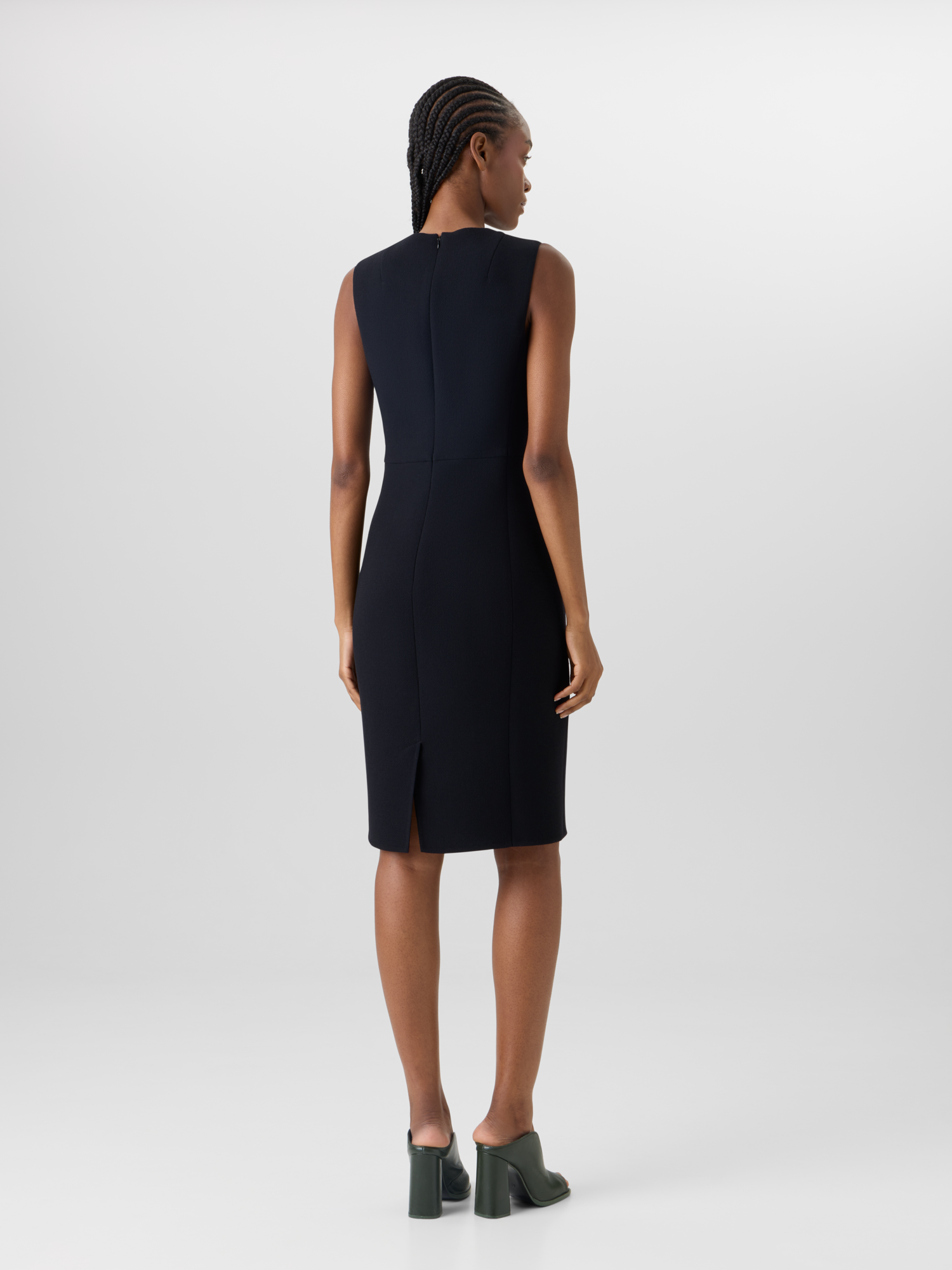 Designer Sleeveless Wool-Crêpe Double-Face Sheath Dress - black 