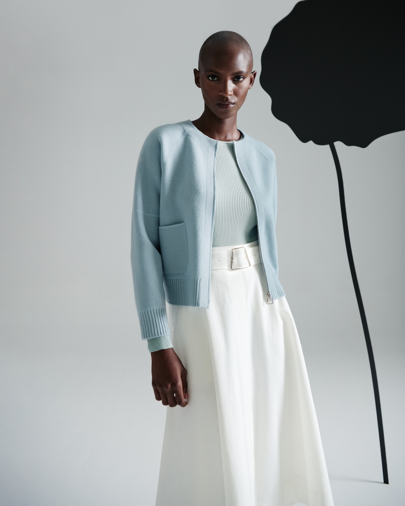 Designer Cardigan in Cashmere Pique Knit  - pastel - blue 