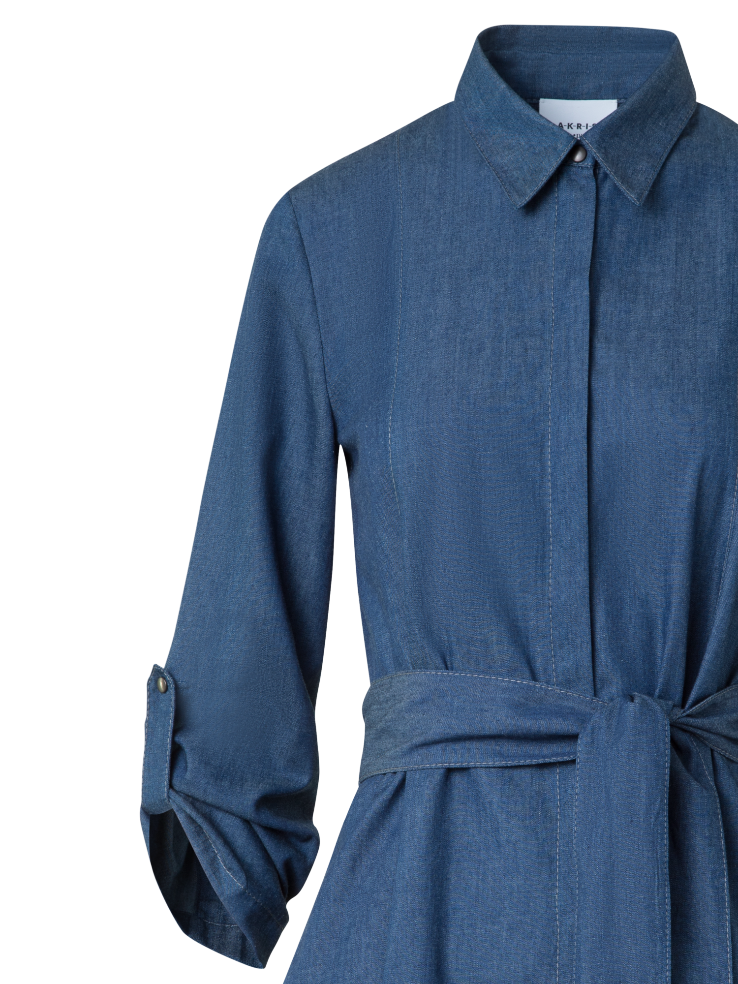 Designer Lightweight Cotton Denim Shirt Dress - blue