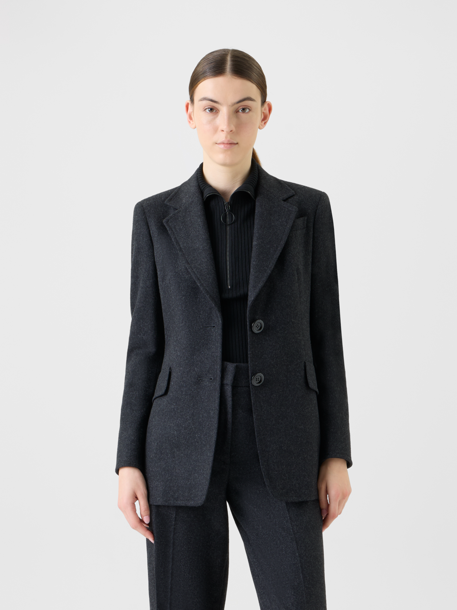 Designer Heavy Wool Flannel Boyfriend Jacket - neutral - grey 