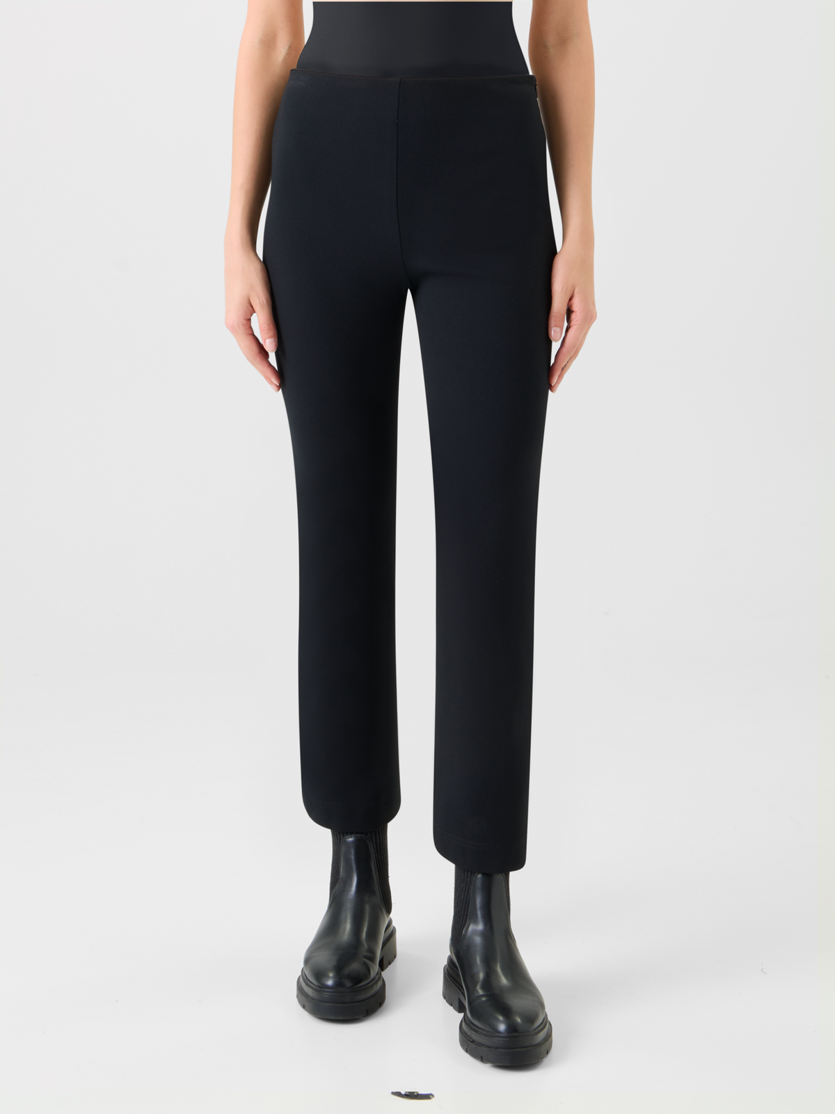 Designer Cropped Slight Bootcut Signature Jersey Pants - black - neutral #editorial
