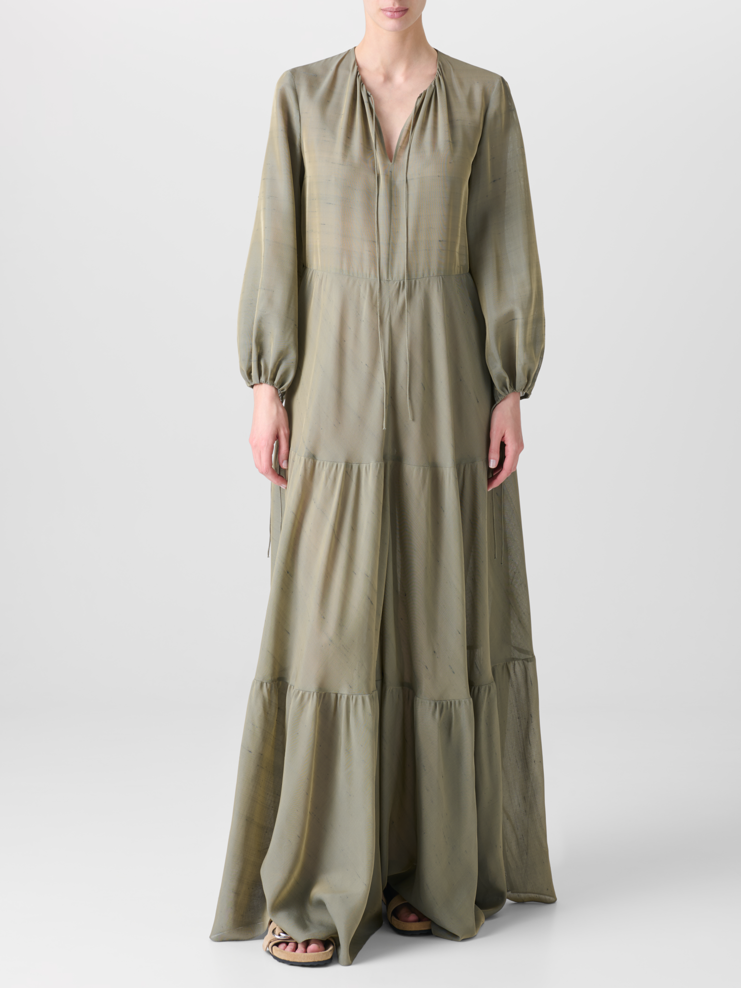 Designer Boho Midi Dress - neutral - green 