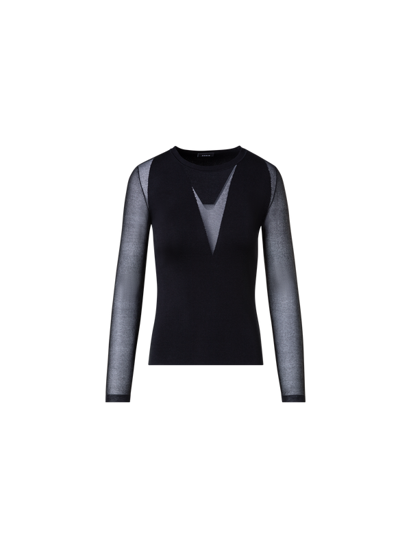 Designer Silk Stretch Sweater with Sheer Panels - black