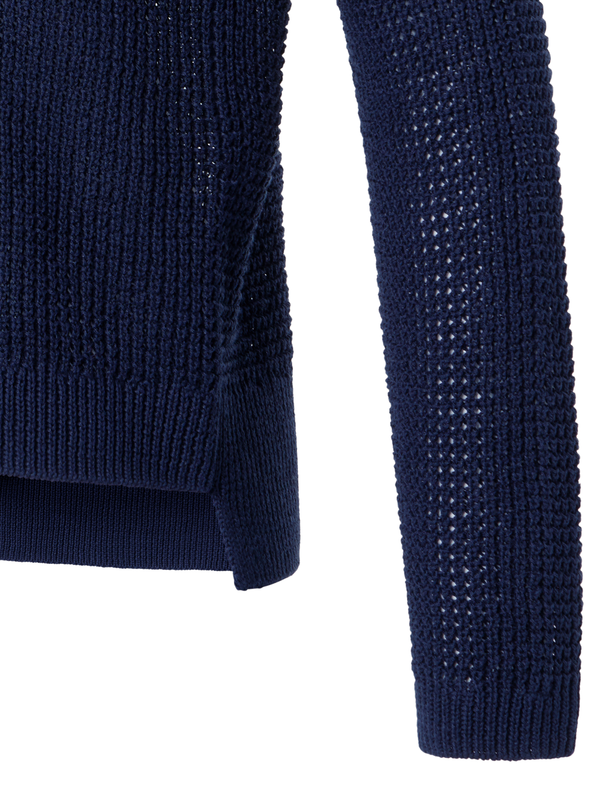 Designer Off-Shoulder Linen-Cotton V-Neck Knit Sweater - navy - blue