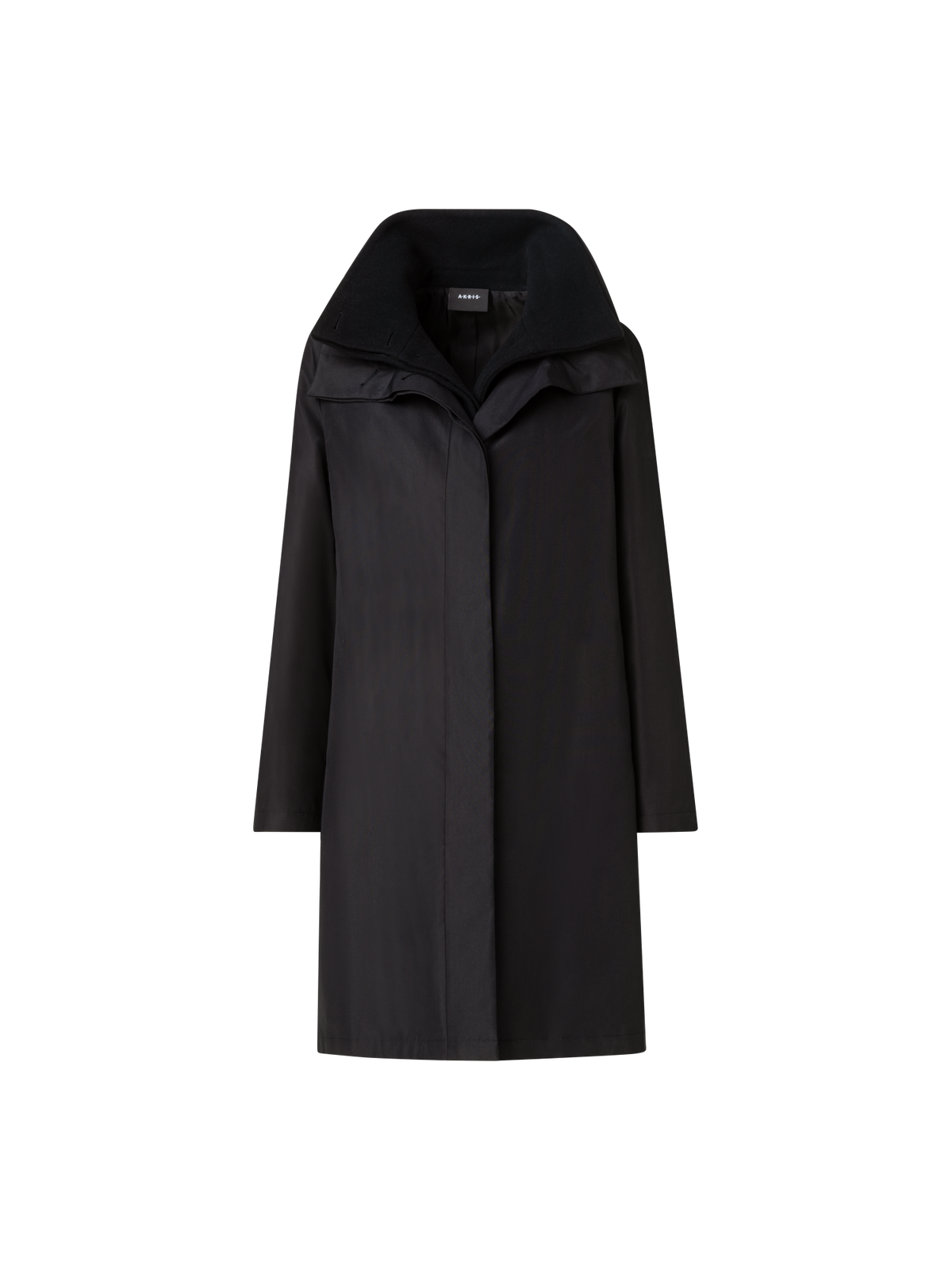 Designer Layered Wool Coat with Removable Silk Layer - black