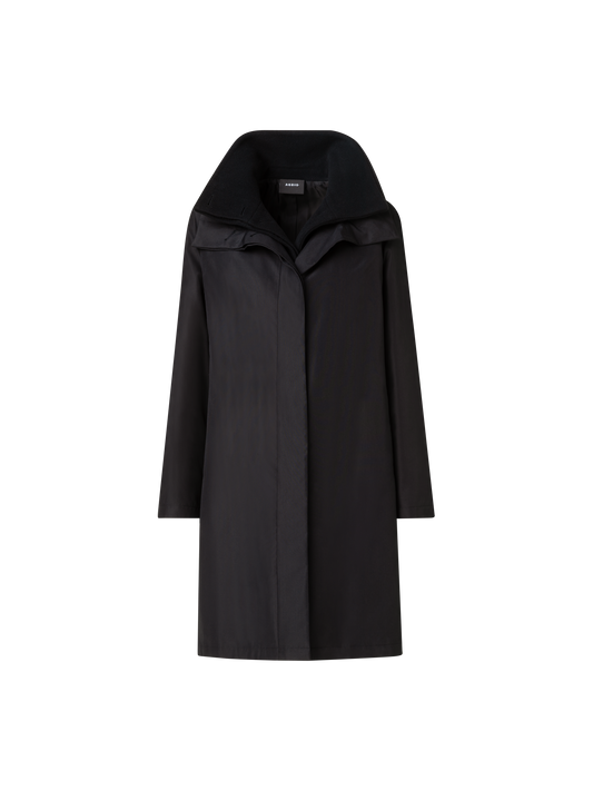 Designer Layered Wool Coat with Removable Silk Layer - black