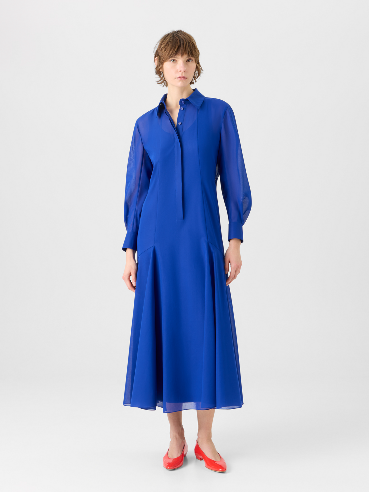 Designer Midi A-Line Dress in Cotton Voile - blue #editorial