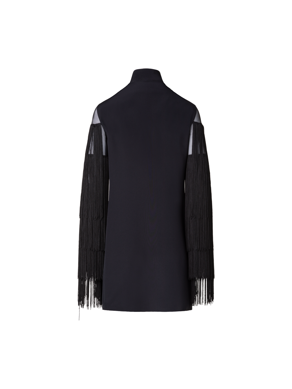 Designer Silk Tunic Blouse with Fringes Sleeves - black