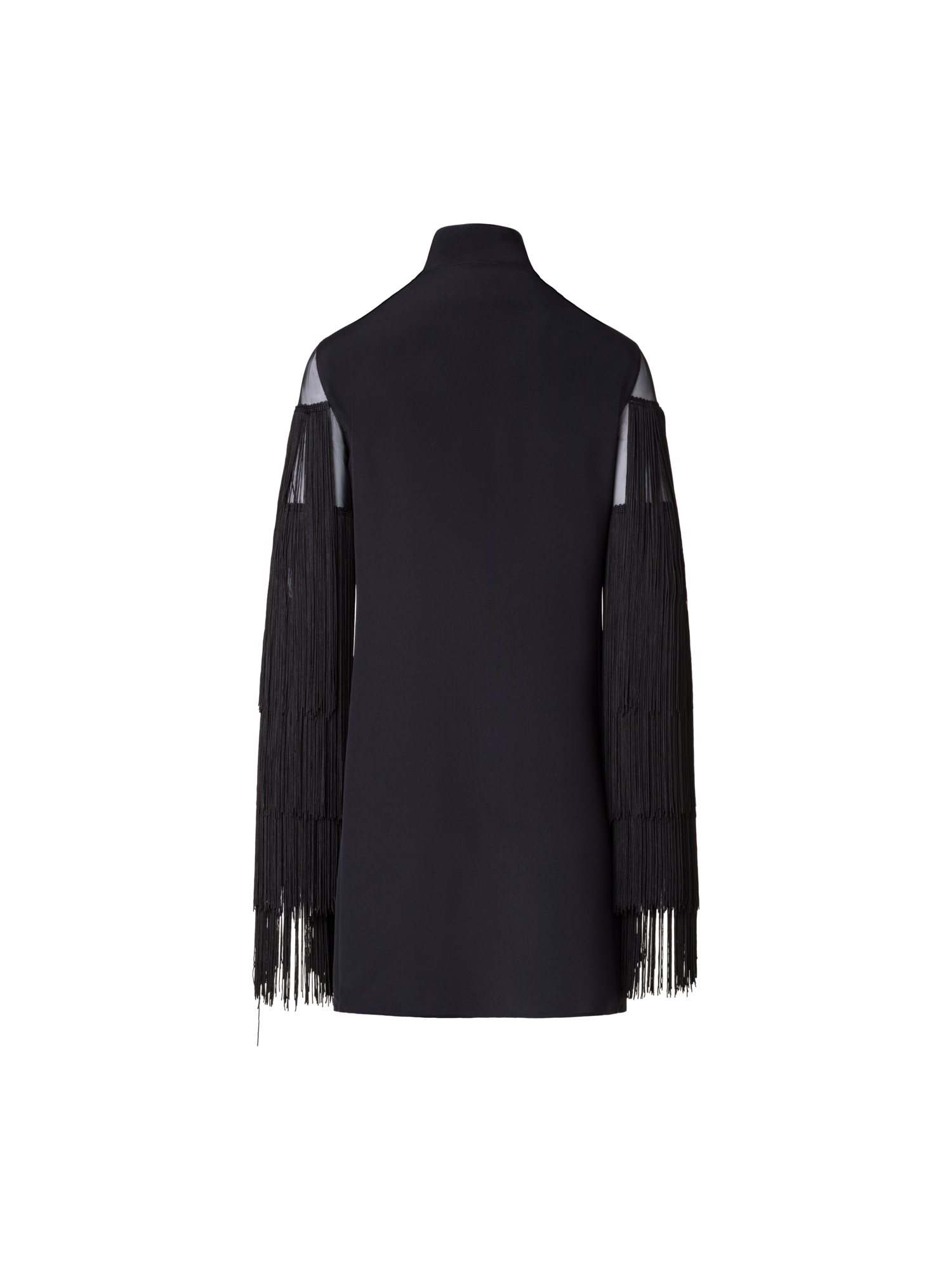 Designer Silk Tunic Blouse with Fringes Sleeves - black