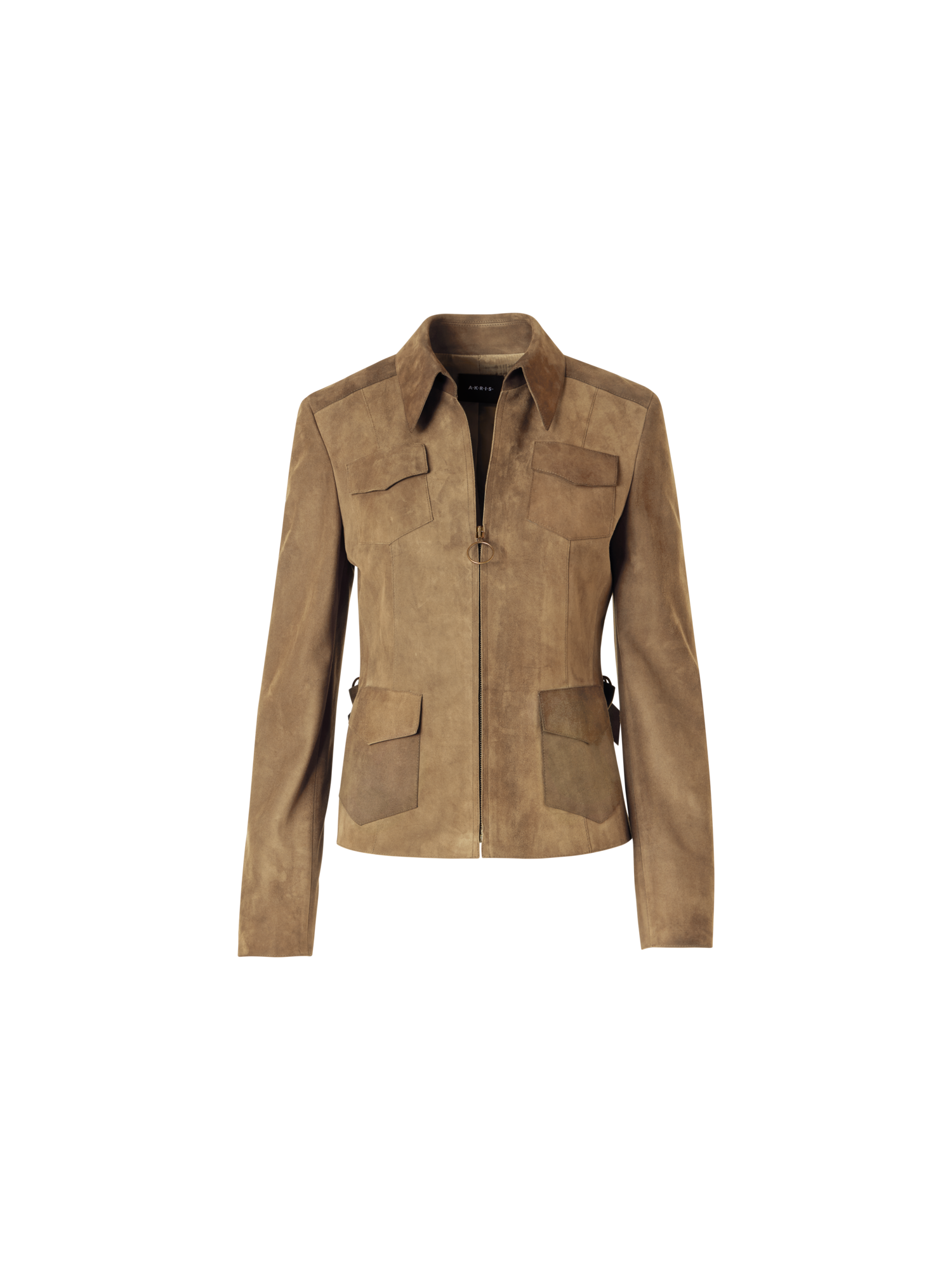 Designer Long-Sleeve Suede Leather Jacket - beige
