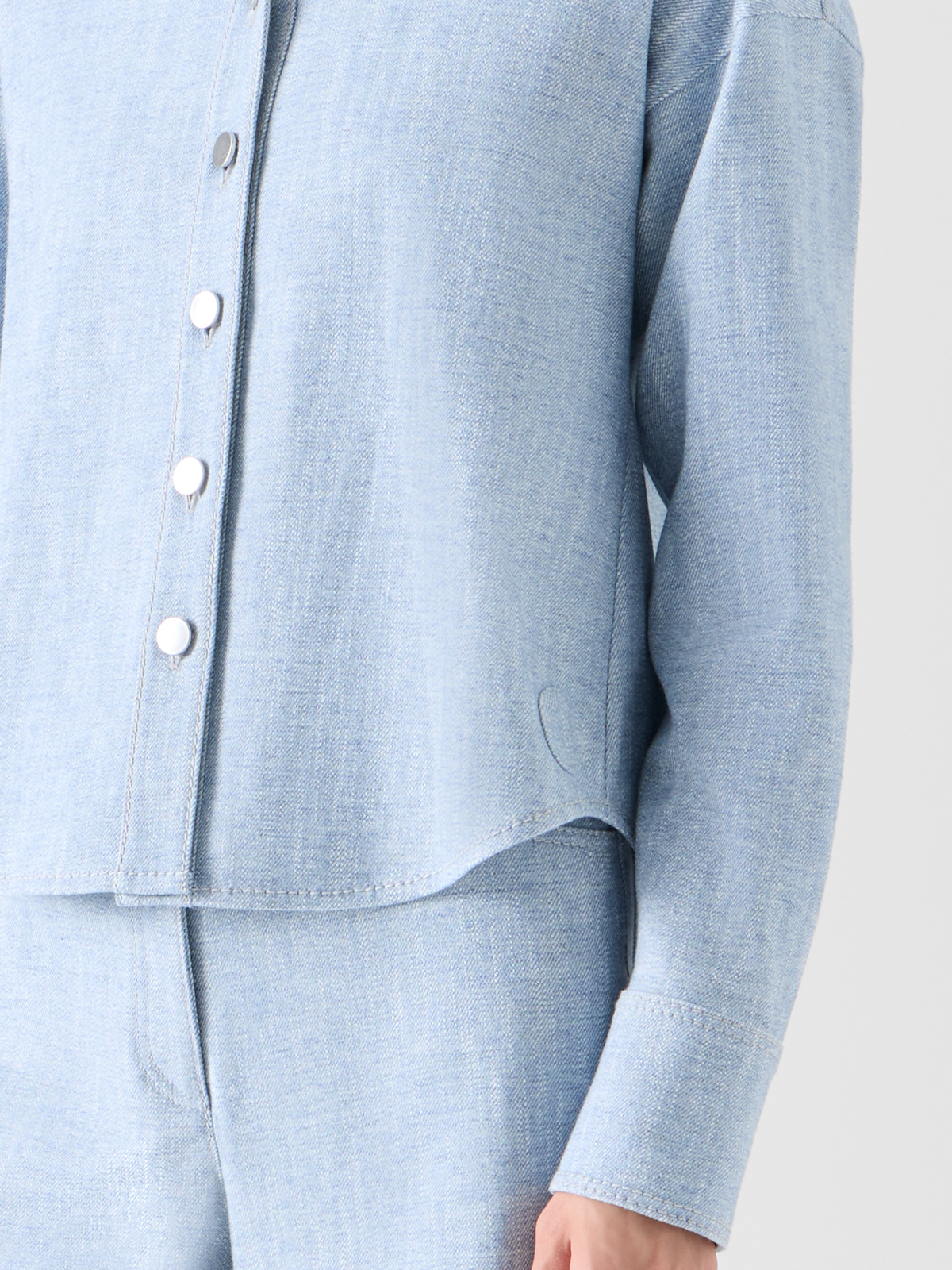 Designer Cropped Shirt Blouse in Brushed Winter Denim - blue 