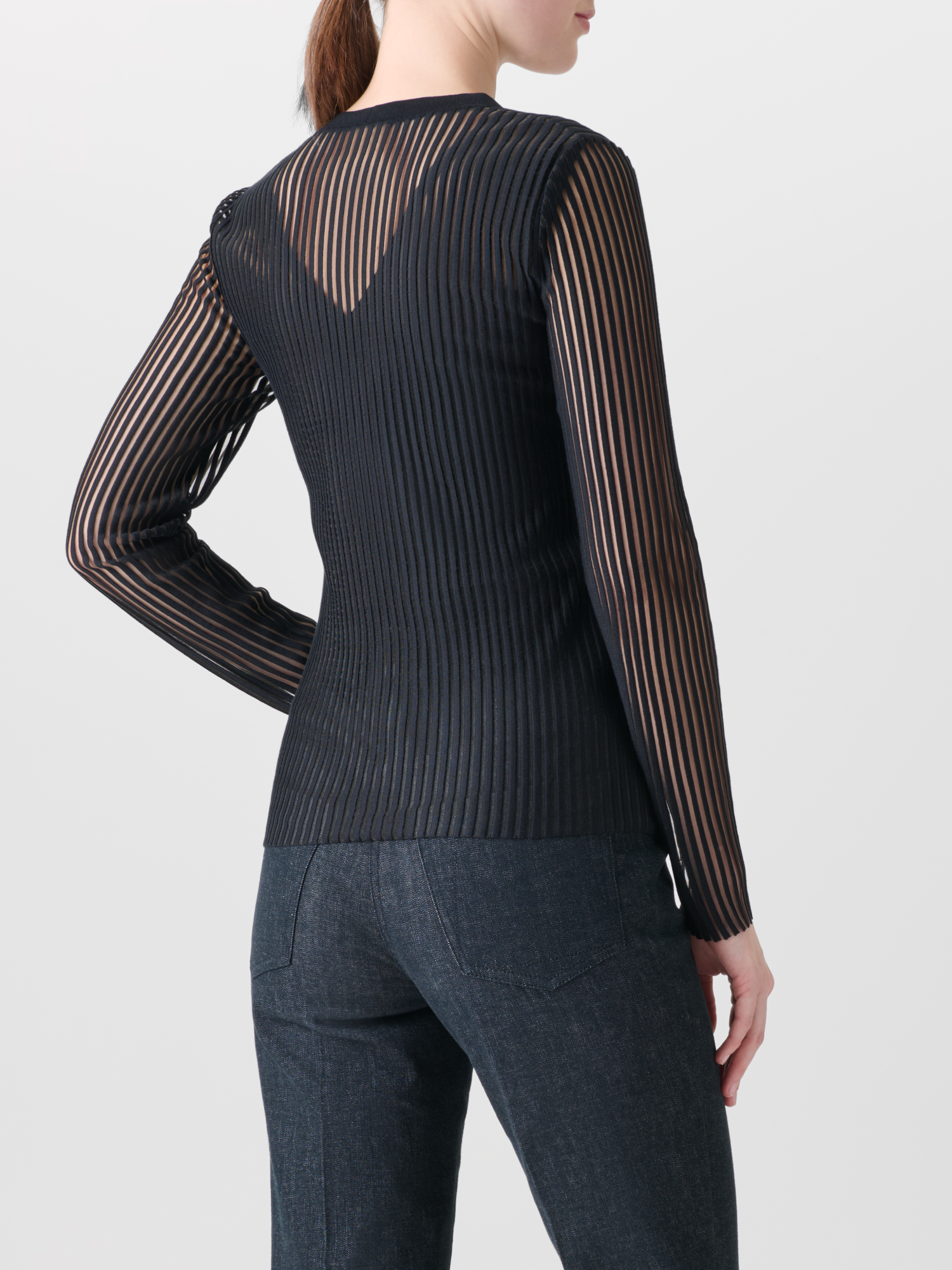 Designer Semi-Sheer Cardigan in Silk Cotton Knit - black - neutral 