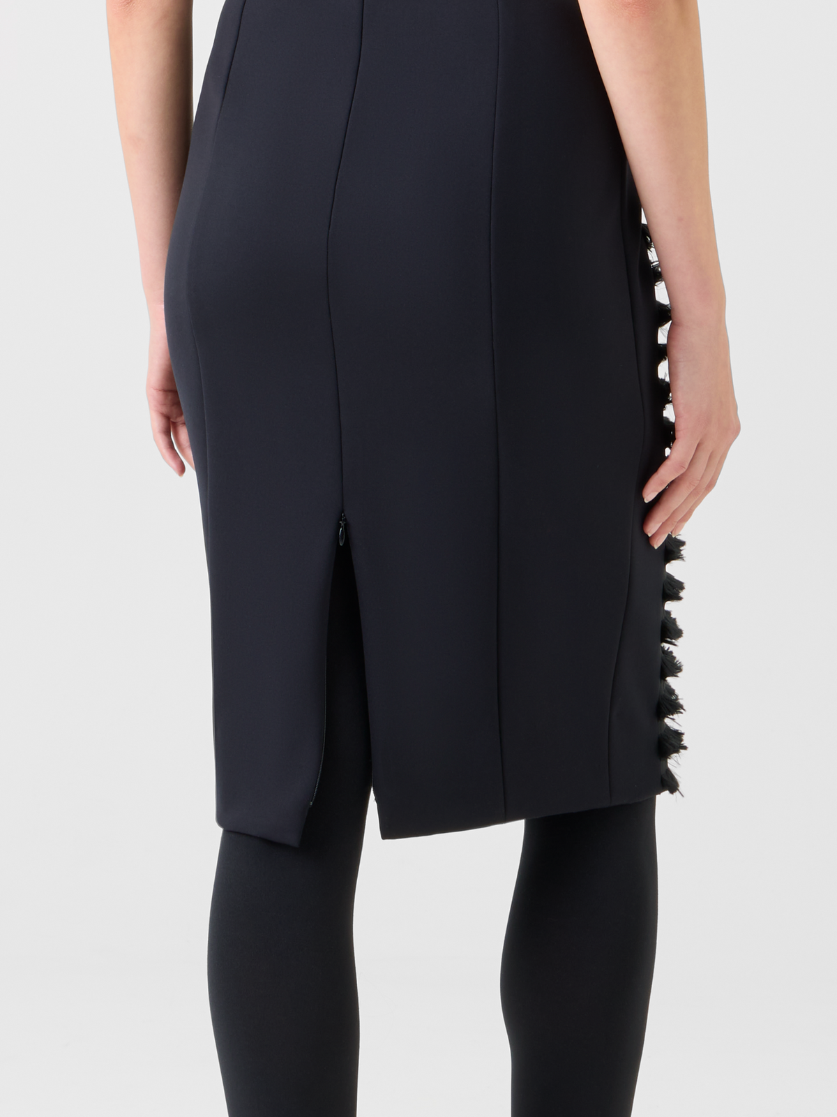 Designer Techno Midi Sheath Dress with Fringe Stripes - black - neutral #editorial