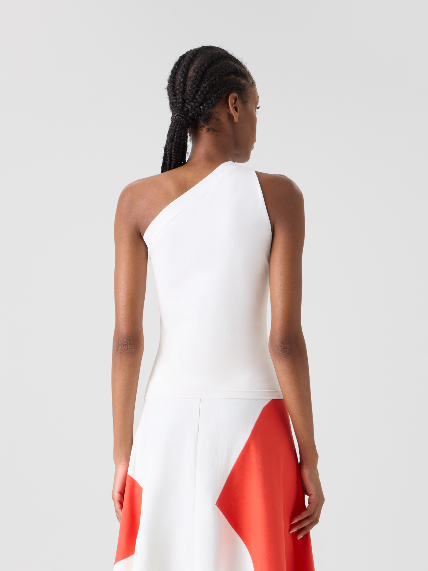 Designer Fitted One-Shoulder Cotton Jersey Top - ecru