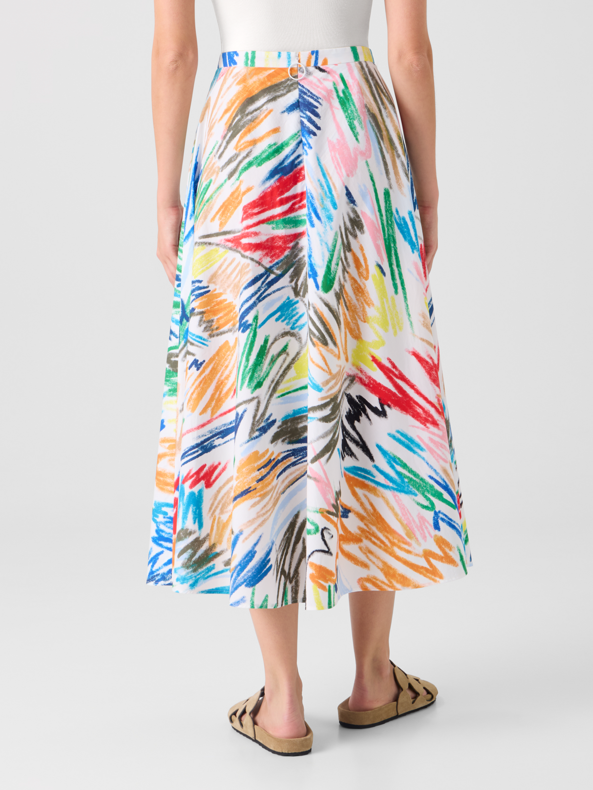 Designer Scribble Print Cotton Midi Skirt - multicolor - ecru #editorial
