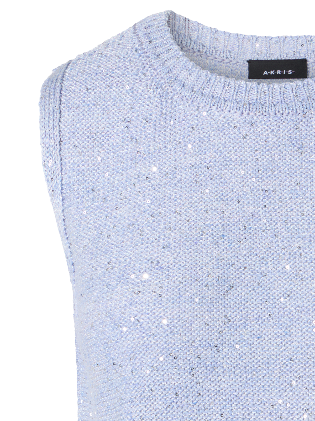 Designer Sleeveless Linen Cotton Knit Top with Sequins - blue