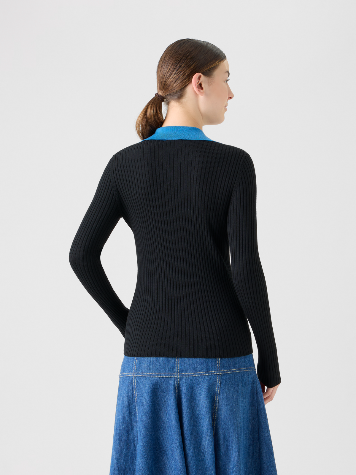 Designer Ribbed Merino Wool Polo Sweater - black #editorial