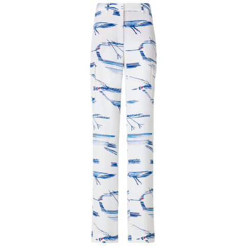 Silk Cargo Pants with Kasuri Birds Print