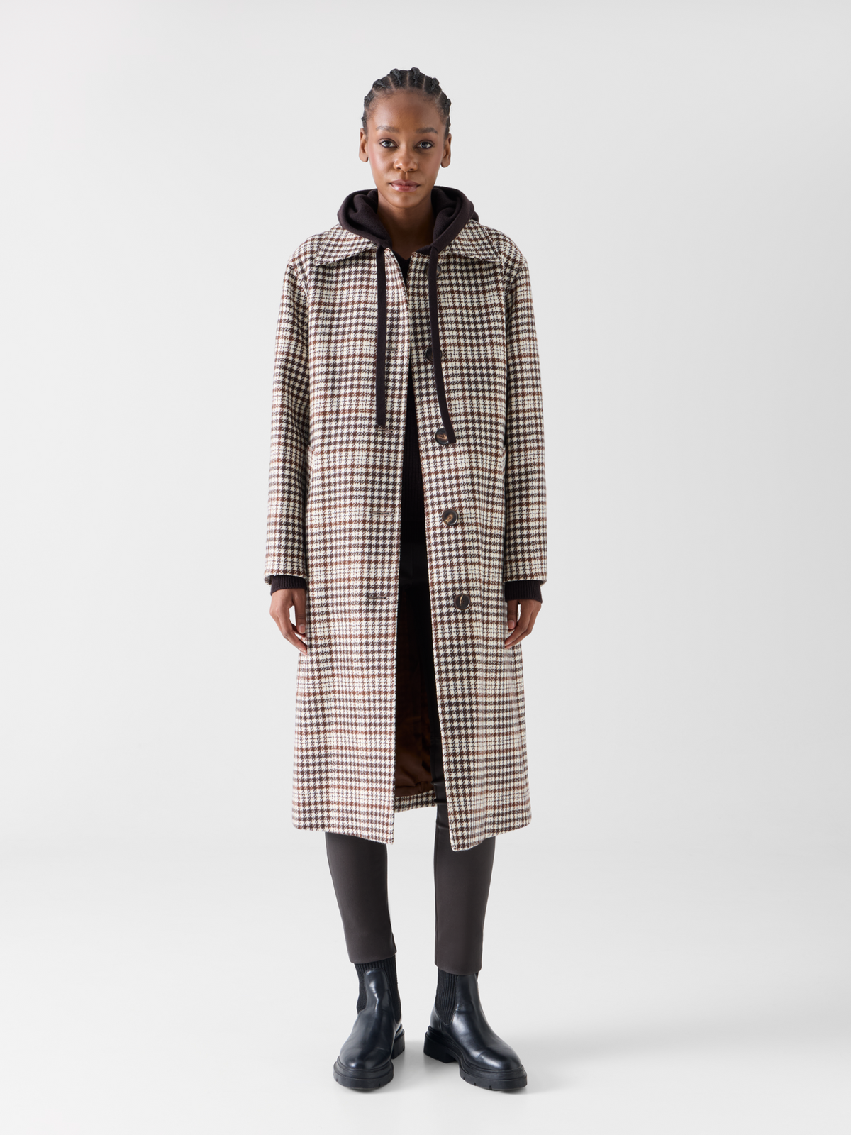 Designer Checked Wool-Blend Long Coat - multicolor - brown #editorial