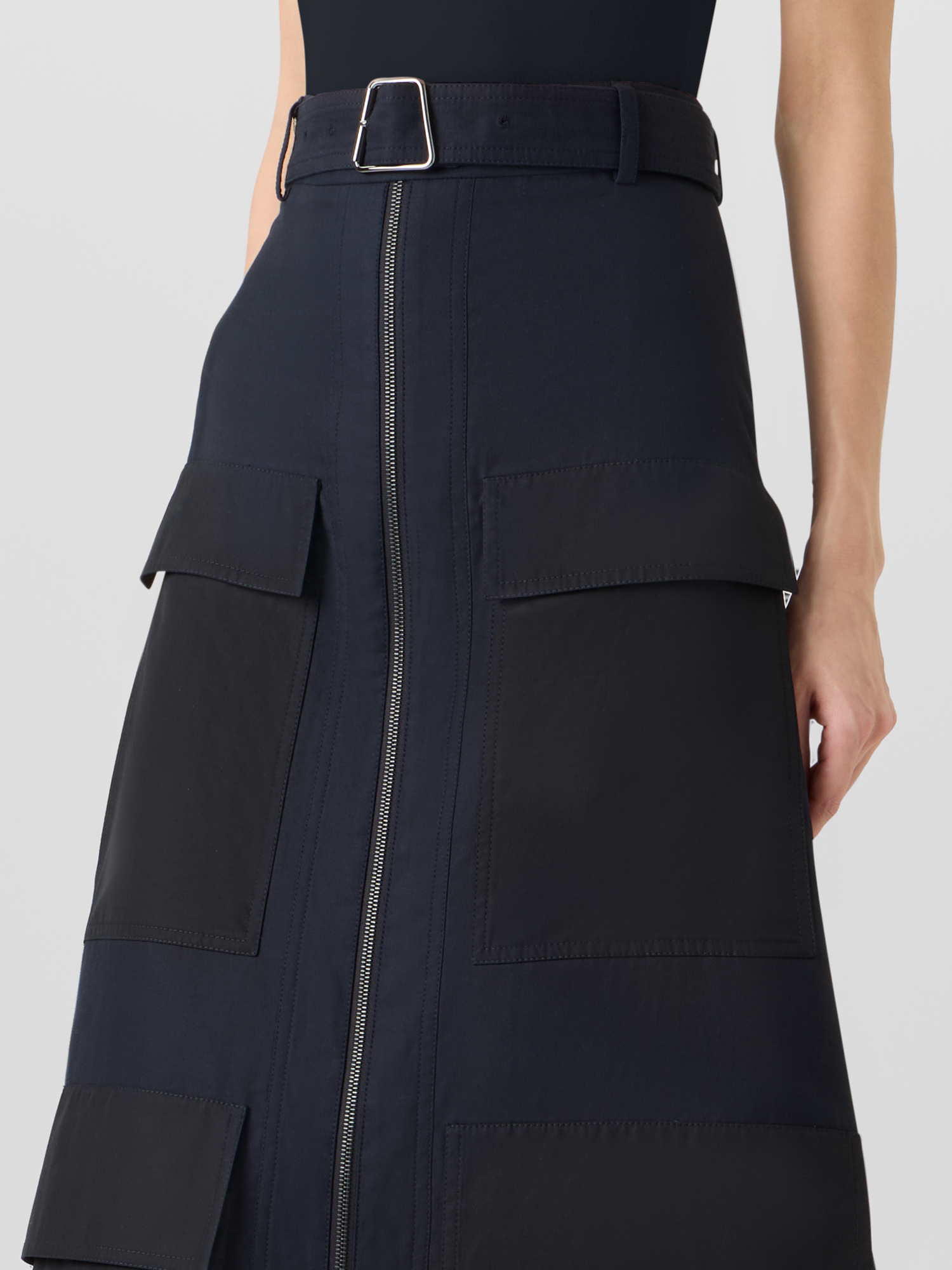 Designer Cotton Double-Face Midi Skirt - black 